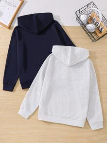 SHEIN 青少年男孩 2件組盲盒休閒手寫字母印花連帽衛衣，適合返校與外出穿著 - 彩色 - 查看 3