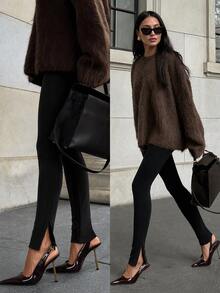Firerie Women's Solid Color Fashion Streetwear Slim Fit Leggings - Black - View 1