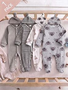Conjunto de Pijama y Gorro con Estampado de Koala para Bebé Recién Nacido - Gris Claro - Ver 8