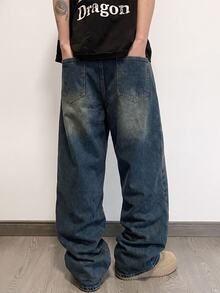 STEELVANCE Men Letter Graphic Washed Straight Leg Jeans - Light Wash - View 2
