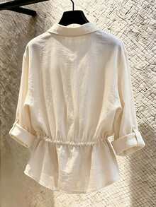 Franclia Flap Pocket Drawstring Waist Shirt - Apricot - View 2