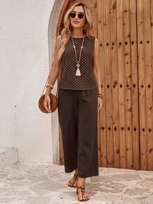 EMERY ROSE Top de tirantes con estampado de lunares y bajo dividido & Pantalones de pierna ancha - Multicolor - Ver 6