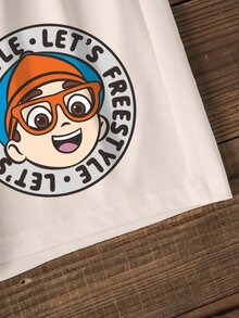 Blippi X SHEIN Young Boy Letter & Figure Graphic Two Tone Tee & Shorts - White - View 5
