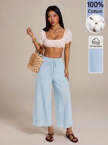 SHEIN PETITE 女士長褲 - 淺藍色 - 查看 6