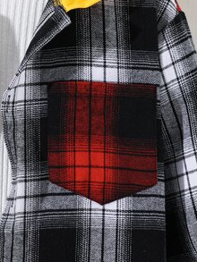SHEIN 兒童青少年男孩休閒柔軟舒適紅色格紋長袖連帽襯衫，基礎上衣，適合秋季、聖誕節、萬聖節、學校、家庭聚會、度假、派對，秋季穿搭，冬季穿搭 - 彩色 - 查看 5