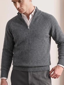 Manfinity CityGents Suéter de manga raglán de color sólido para hombre - Gris Oscuro - Ver 4