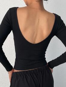 DAZY Solid Backless Slim Fit Crop Top - Black - View 7