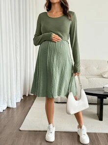 SHEIN Vestido de lactancia de maternidad con bloques de color y patchwork - Verde - Ver 3