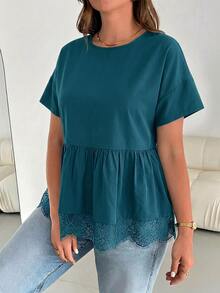 SHEIN Essnce Plus Size Blouses - Dark Green - View 3