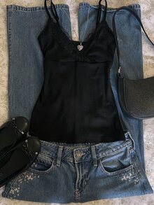 IslaSuriya Black Contrast Lace Cami Top - Black - View 3