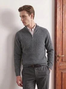 Manfinity CityGents Suéter de manga raglán de color sólido para hombre - Gris Oscuro - Ver 5