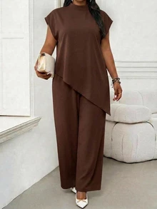 SHEIN Lady 大尺碼蝙蝠袖不對稱下擺上衣 - 彩色 - 查看 1