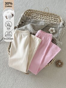 SHEIN 女童 2件組 素色彈性腰緊身褲 - 彩色 - 查看 1