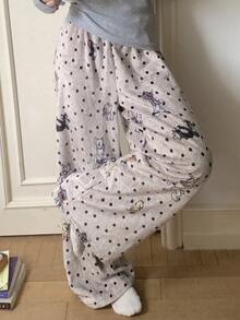 TOM AND JERRY X DAZY Polka Dot And Cartoon Graphic Fuzzy Sleep Pants - Khaki - View 8