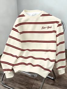 Daypath Men Striped & Letter Graphic Sweatshirt - Apricot - View 1