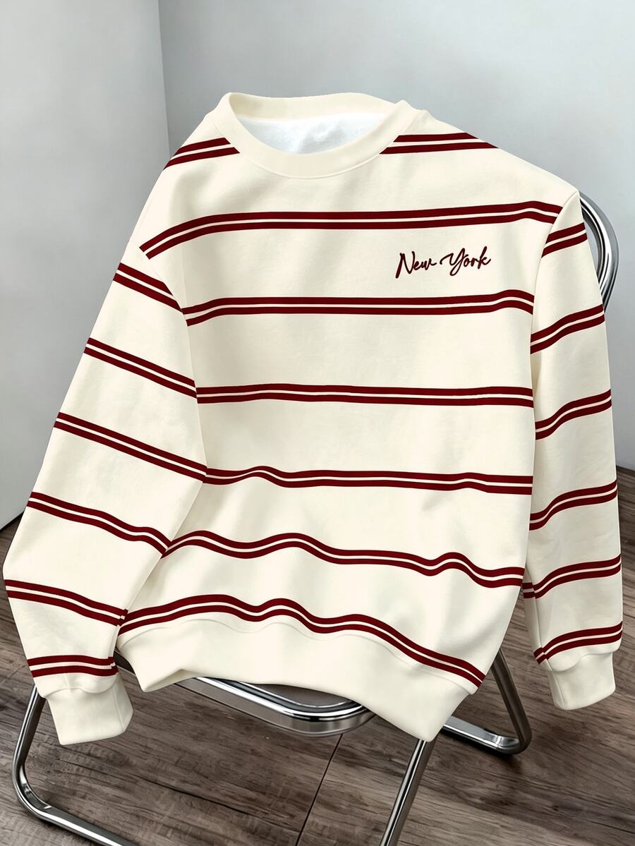 Daypath Men Striped & Letter Graphic Sweatshirt - Apricot - View 1