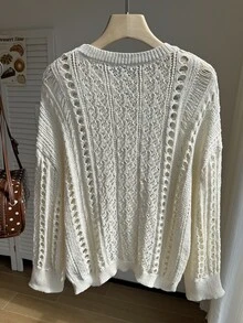 Comfortcana Plus Solid Pointelle Knit Sweater Fall - White - View 2