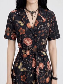 Breakform Floral Print Notched Neck Dress Without Belt - Multicolor - View 6