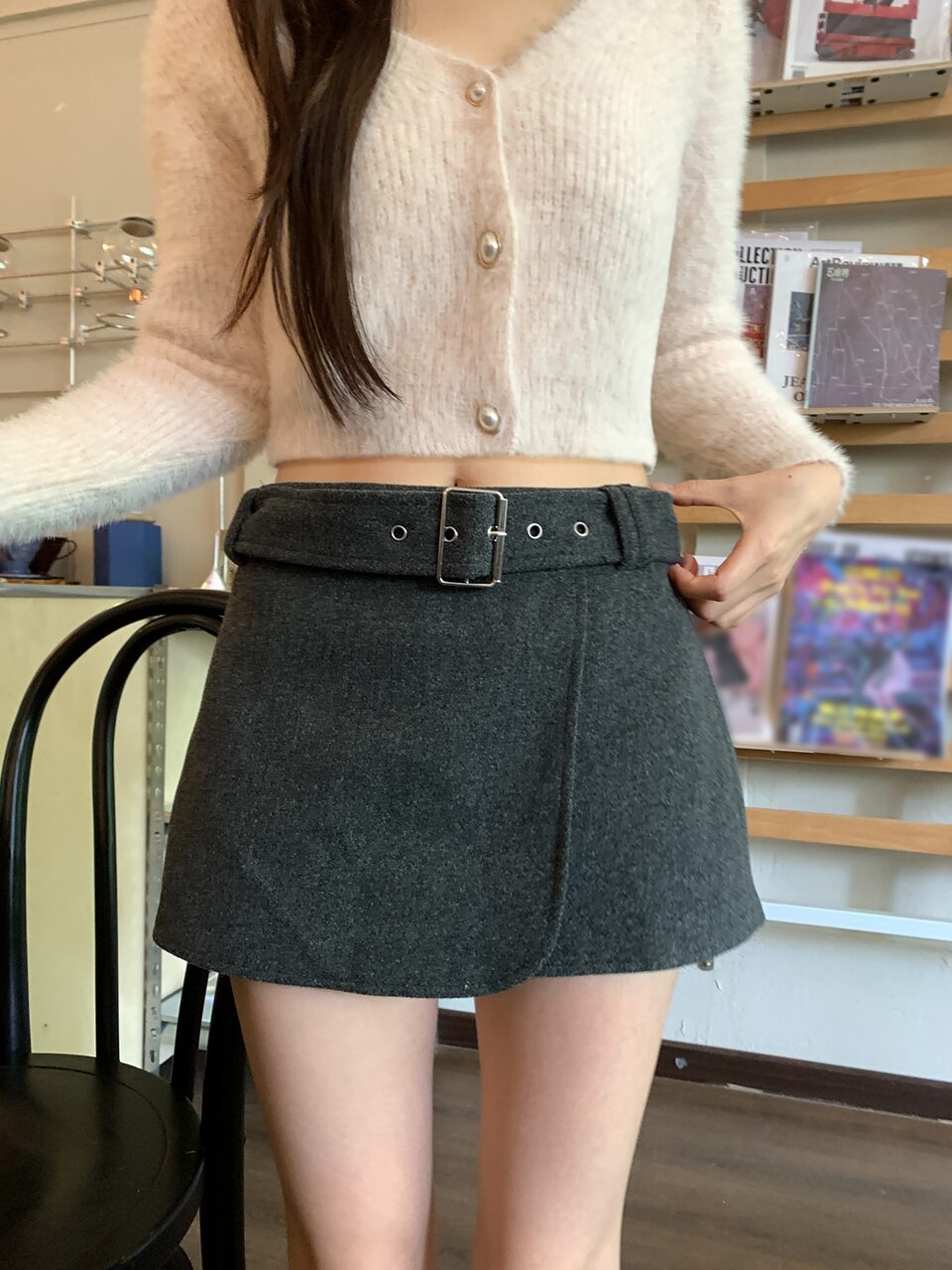 Solid Belted Wrap Skirt Fall