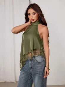 SHEIN PETITE Women Tops - Olive Green - View 10
