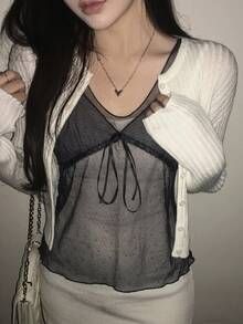DAZY Solid Button Front Bustier 2 In 1 Cami Top - Dark Grey - View 1