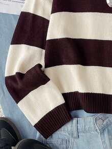 SHEIN Teen Girl Color Block Drop Shoulder Sweater - Rust Brown - View 4