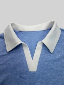INAWLY Contrast Collar Drop Shoulder Sweatshirt - Baby Blue - View 3
