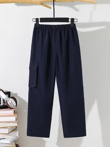 SHEIN 青少年男孩休閒百搭保暖內裡加厚工裝褲，百搭下身褲，適合秋冬、學校、家庭聚會、度假、派對，秋季穿搭，冬季穿搭 - 藍色 - 查看 4