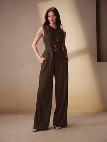 Anewsta Women Two-Piece Outfits - Coffee Brown - View 3