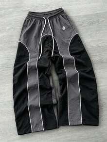 Major Grit Men Contrast Piping Color Block Drawstring Waist Pants - Dark Grey - View 5