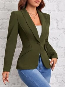 SHEIN PETITE Women Blazers - Army Green - View 2