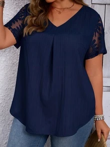 EMERY ROSE Plus Size Blouses - Navy Blue - View 5