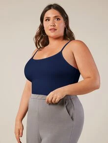 SHEIN BASICS Plus Solid Slim Fit Breathable Cami Top - Navy Blue - View 6