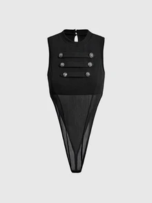 ROMWE Grunge Punk Women Bodysuits - Black - View 1
