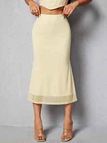 SHEIN PETITE Women Skirts - Light Yellow - View 1