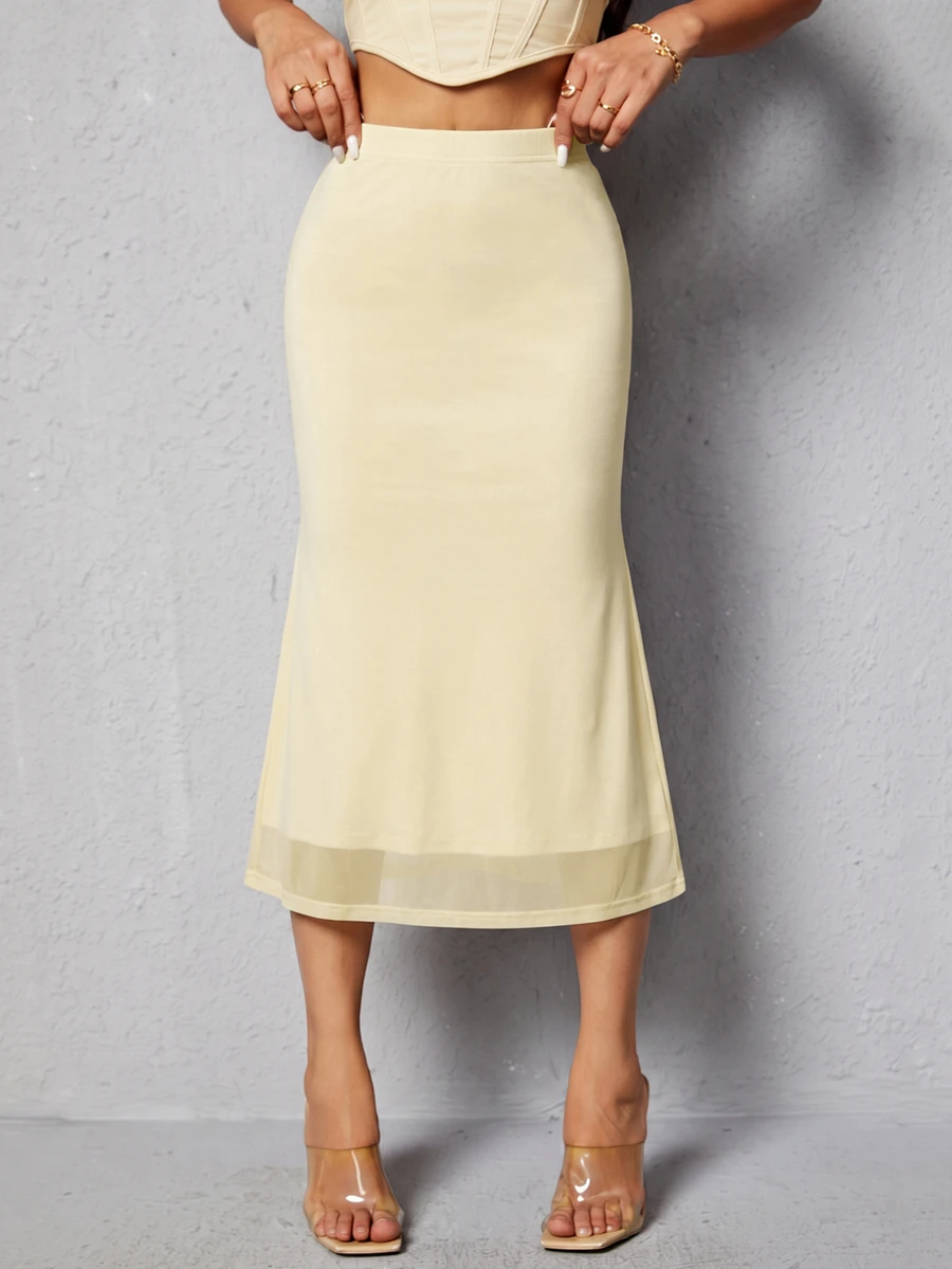 SHEIN PETITE Women Skirts - Light Yellow - View 1