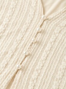 Elaquor Plus Size Elegant Commuter Solid Color Jacquard Shirt - White - View 4