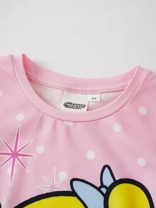 THE POWERPUFF GIRLS X SHEIN 少女卡通印花休閒日常居家短袖睡裙 - 粉色 - 查看 3