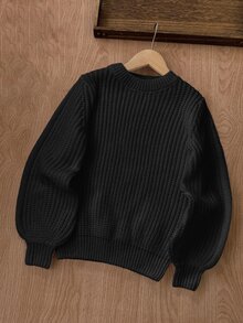 SHEIN Tween Girls Sweaters - Black - View 2