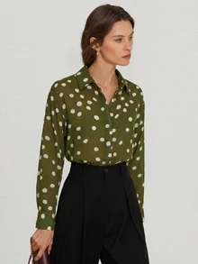 Aveloria Modichic Women Blouses Shirts Office Green Polka Dot Fall Vintage Casual French Elegant - Multicolor - View 5