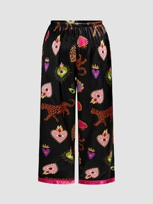 Chillnights Plus Size Women Leopard Print Long Sleeve Single-Breasted Top And Pants Pajama Set - Black - View 5