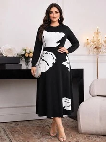 Modelyn Plus Size Casual Colorblock Knit Dress, Autumn/Winter - Multicolor - View 4