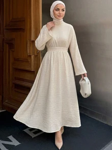 DAZY Women's Casual Commute Solid Color Long Dress - Apricot - View 8