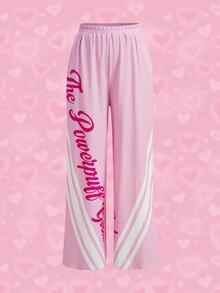 THE POWERPUFF GIRLS X SHEIN Tween Girl Cartoon Print Round Neck T-Shirt And Loose Pants Set - Pink - View 8