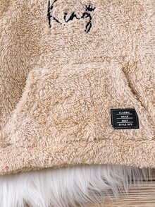 SHEIN 男嬰字母刺繡袋鼠口袋插肩袖泰迪絨連帽衛衣與長褲套裝 - 彩色 - 查看 4