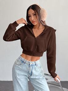 SHEIN PETITE 女士衛衣和連帽衫 - 巧克力棕 - 查看 1