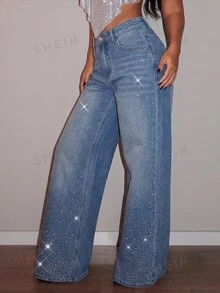 SHEIN Tall High Waist Wide Leg Jeans - Medium Wash - View 5