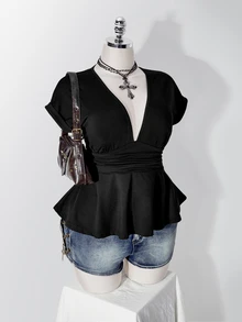 SHEIN ICON 加大襯衫 - 黑色 - 查看 9