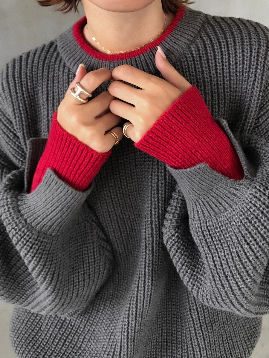 FRIFUL Sweater Kasual Longgar Lengan Panjang Model Bahu Jatuh untuk Wanita di Musim Dingin - Grey - View 1