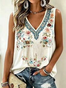 EMERY ROSE Plus Floral Print V Neck Top - Multicolor - View 5